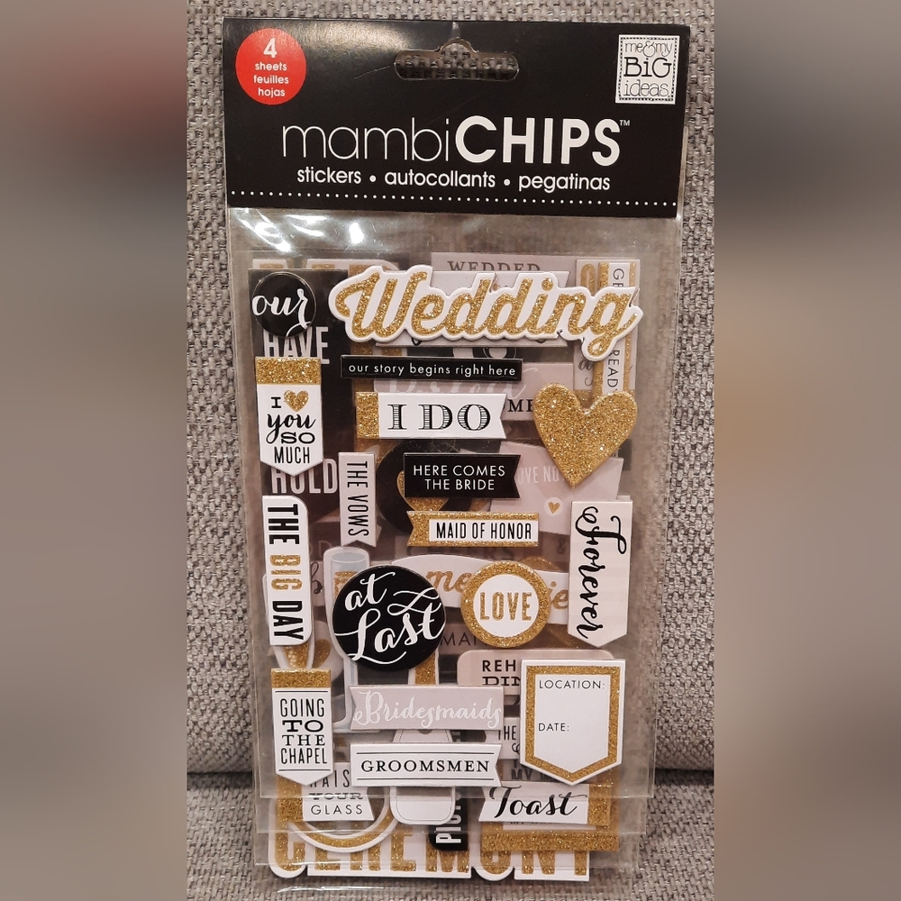 Mambi Chips 4 Pgs WEDDING Scrapbook Sticker Me And My Big Ideas